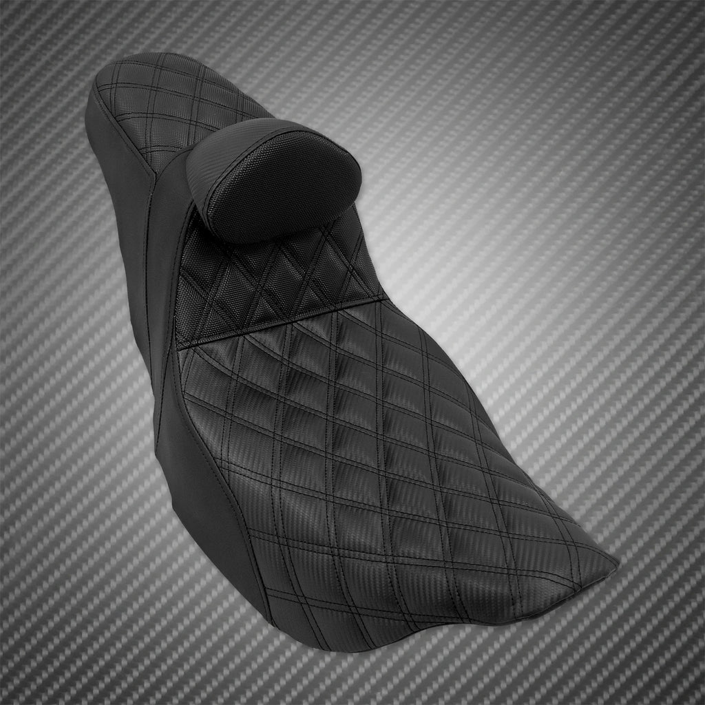 Motorcycle 2-Up Seat With Driver Backrest Cushions Lattice Stitch Front Rear Seat For Harley Touring Electra Glide FLHR 2009-23