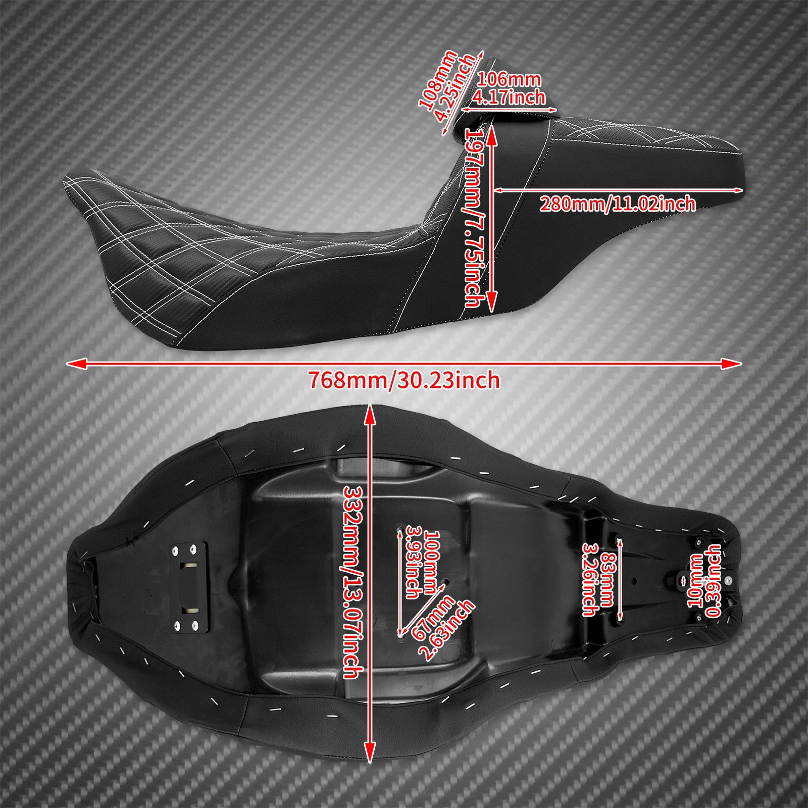 Motorcycle 2-Up Seat With Driver Backrest Cushions Lattice Stitch Front Rear Seat For Harley Touring Electra Glide FLHR 2009-23