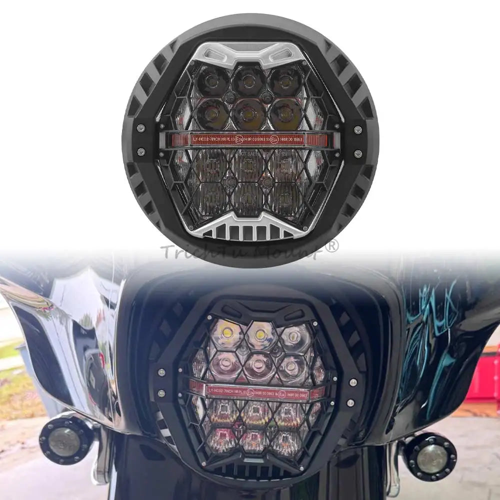 7" LED Headlight Motorcycle Hi/Lo Beam Headlamp Amber DRL Light For Harley Touring FLD Road King Street Glide Softail Fat Boy