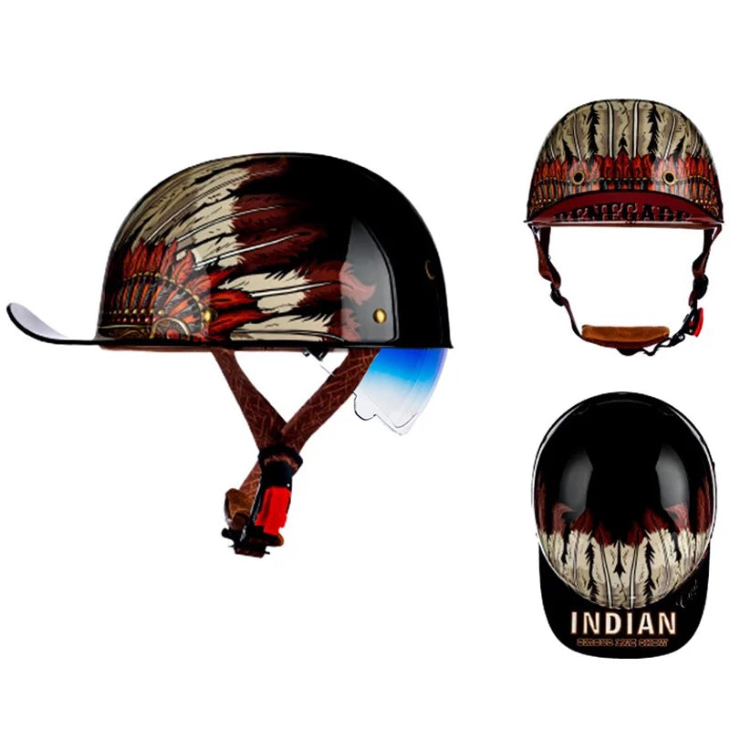Motorcycle Helmet Street Retro Baseball Cap Moto Helmet with Blue Lenses Half Helmet Men Women Capacete De Moto ECE DOT Approved