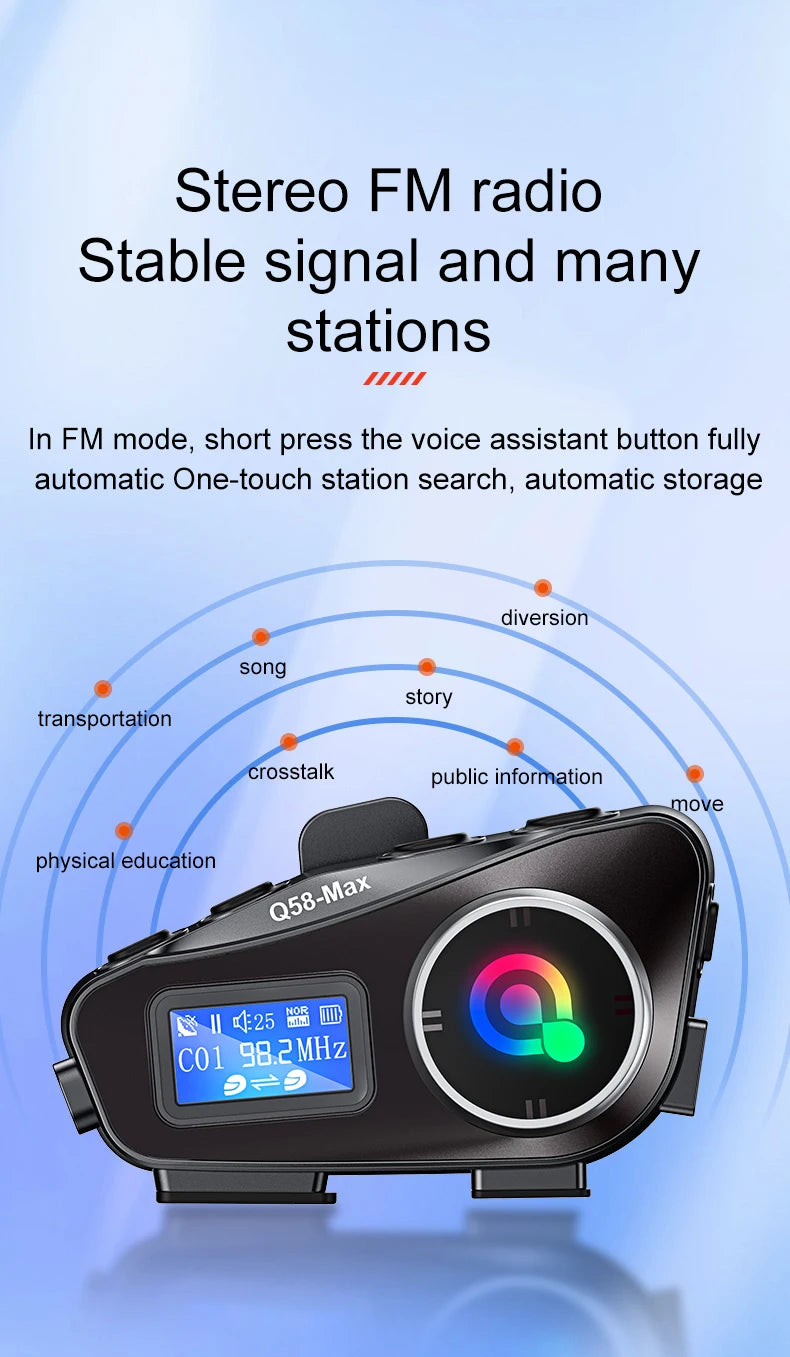 Motorcycle Helmet Wireless Bluetooth Headset Intercomunicador Moto LCD Display FM Radio Music Share For 2 Rider 500m intercom