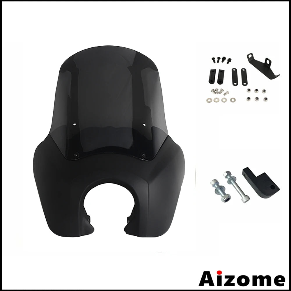 Motorcycle Headlight Fairing W/Outer 15" Windshield Screen &Mounting Relocation Block Kit For Harley Dyna Street Bob Super Glide