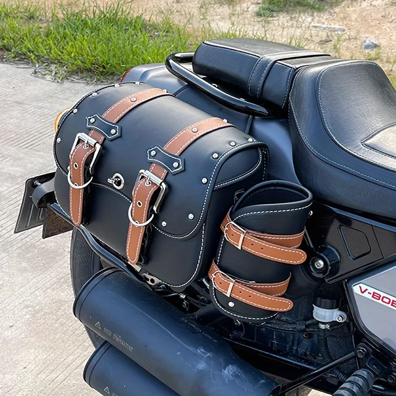Universal Retro Black/Brown Motorcycle SaddleBag Large Capacity Motorbike Side Bags Storage Tool Waterproof side bag For Harley