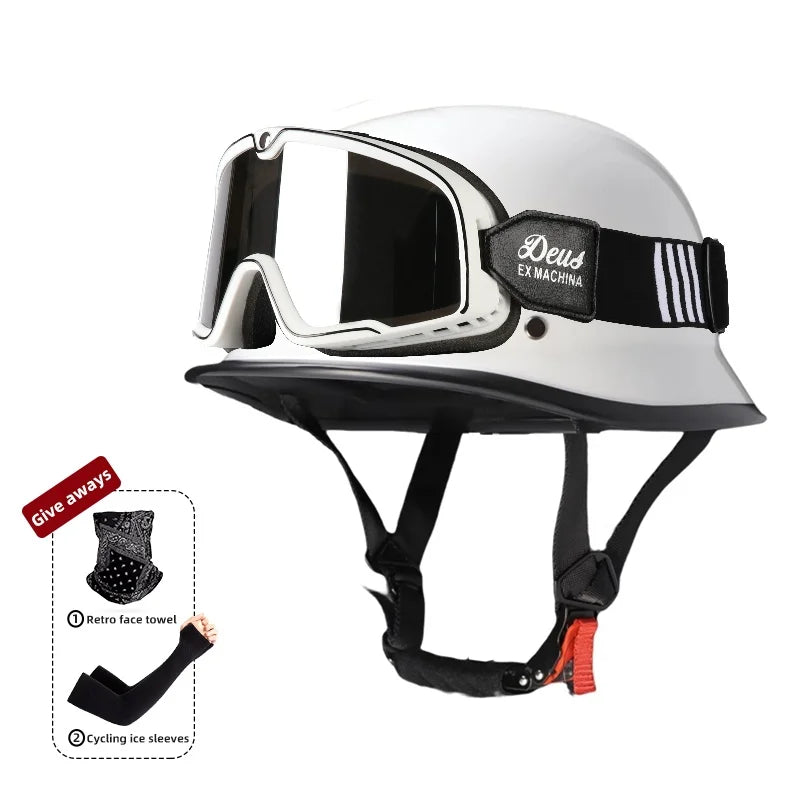 Motorcycle helmet for men in summer, Harley retro half helmet electric car, German style soldier prince cruise car, four season