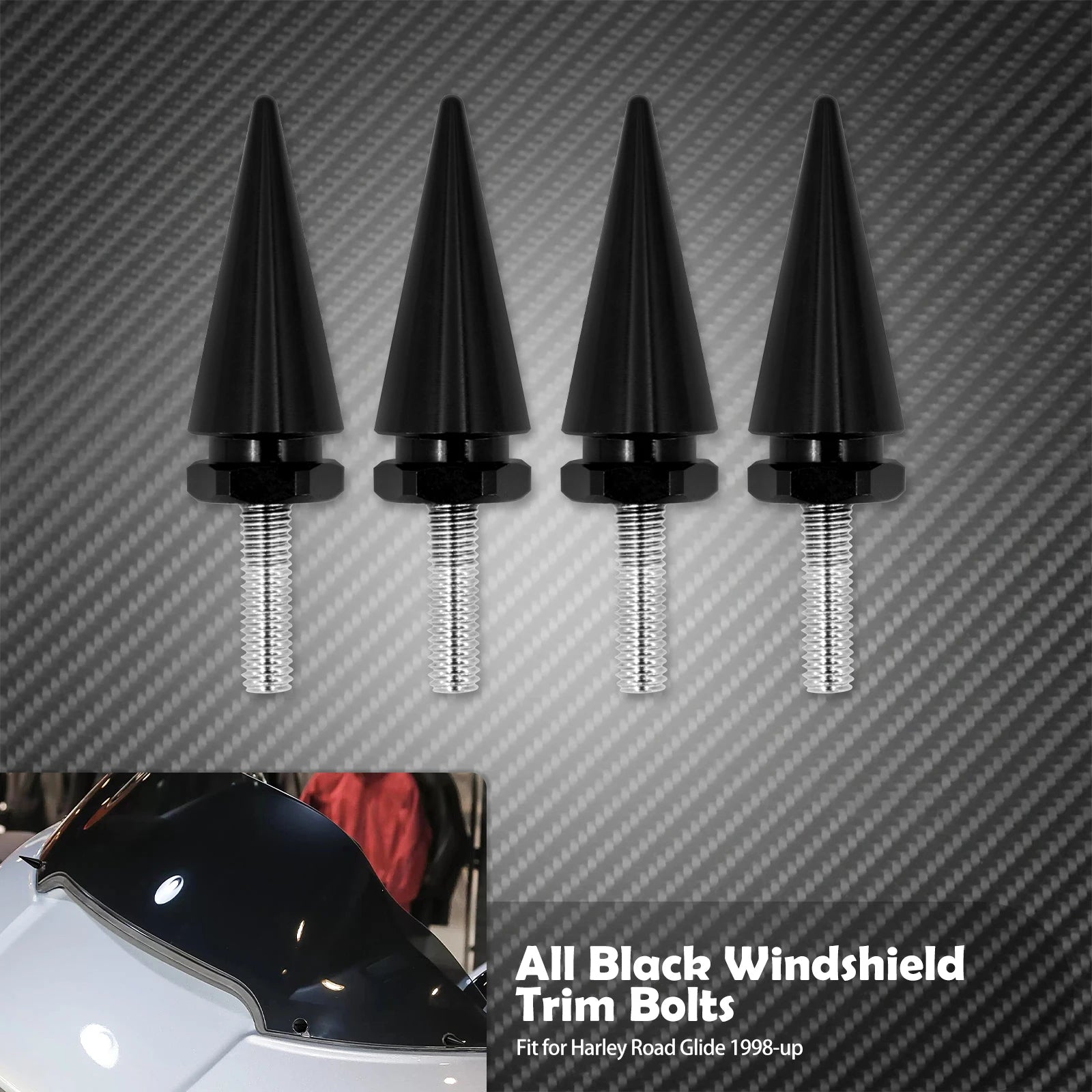 Motorcycle 4pcs Windshield Trim Bolts Black/Chrome Windscreen Screws For Harley Touring Road Glide FLTRX FLTRU FLTRXS 1998-2023