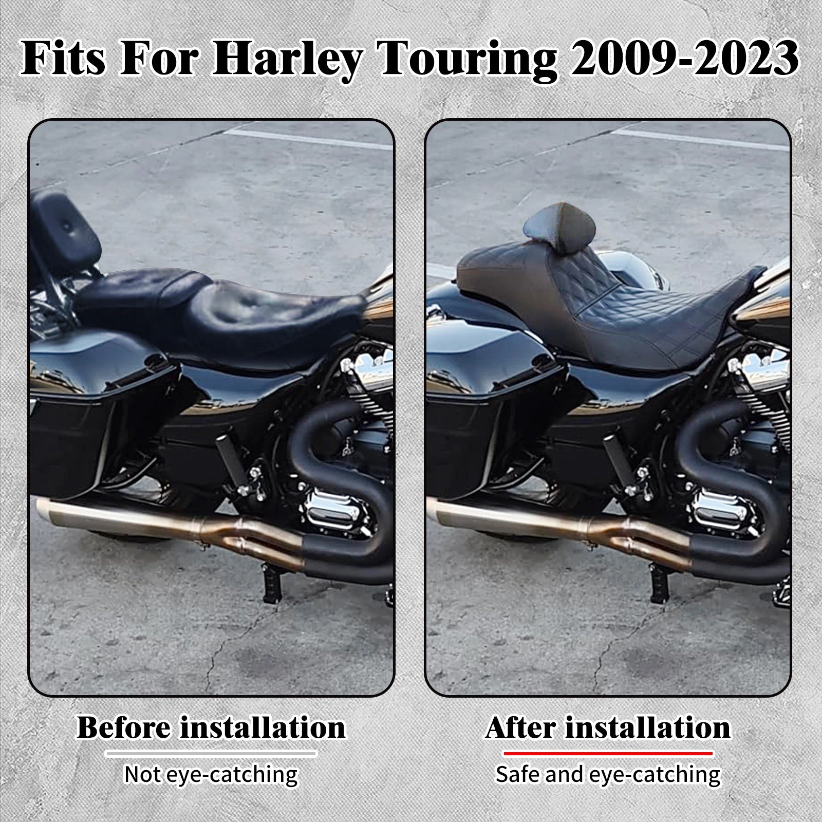 Motorcycle 2-Up Seat With Driver Backrest Cushions Lattice Stitch Front Rear Seat For Harley Touring Electra Glide FLHR 2009-23
