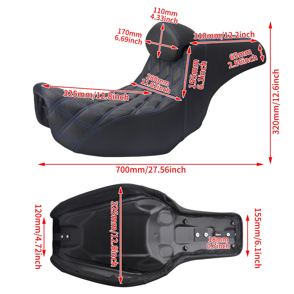 Motorcycle Two Up Seat With Backrest Driver Passenger Saddle Cushions Seat For Harley Dyna Low Rider Fat Bob Street Bob 06-2017