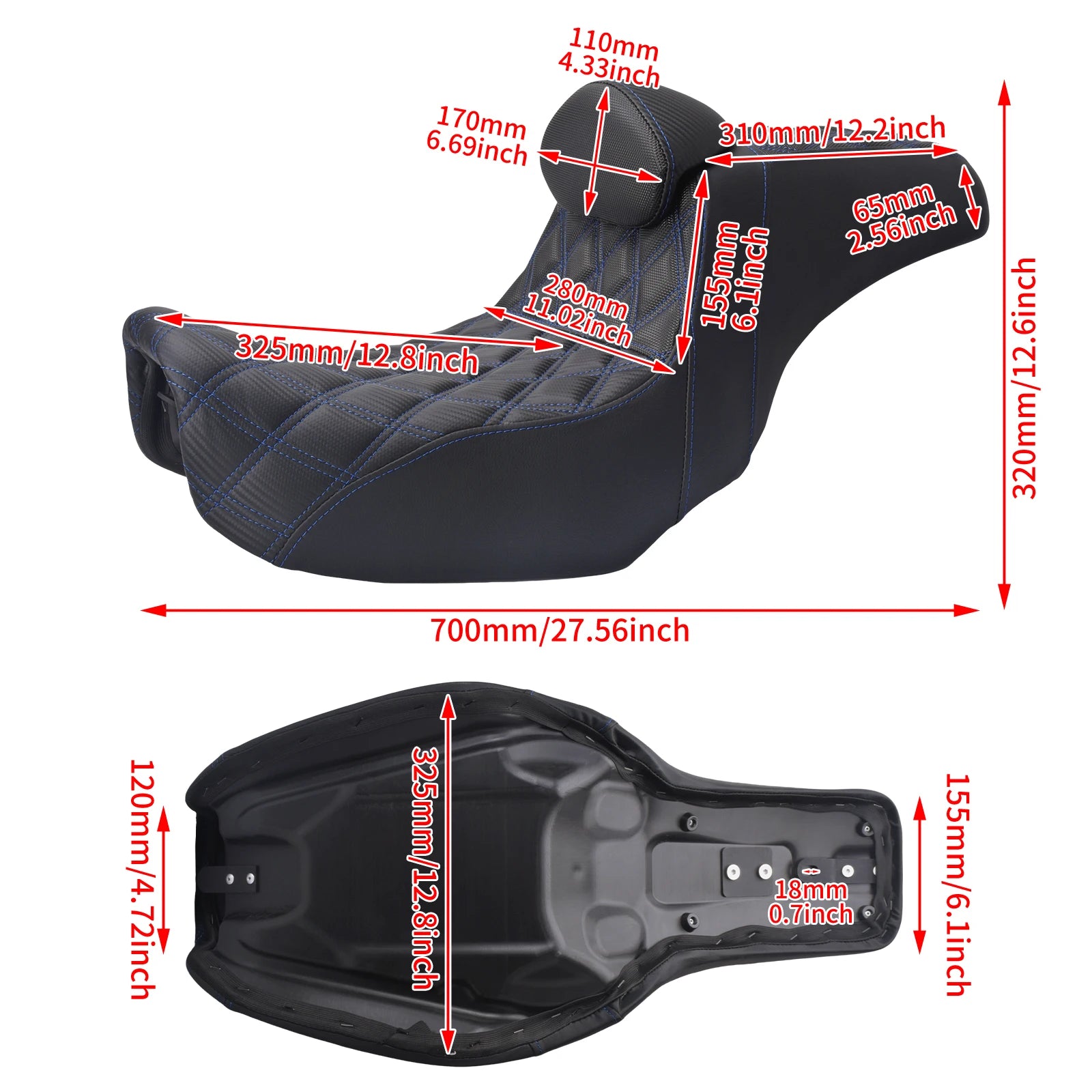 Motorcycle Two Up Seat With Backrest Driver Passenger Saddle Cushions Seat For Harley Dyna Low Rider Fat Bob Street Bob 06-2017