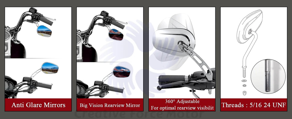 8MM Motorcycles Mirrors Rear View Side Mirror For Harley Honda Davidson Touring 360° Road King Street Glide Sportster 1984-2024