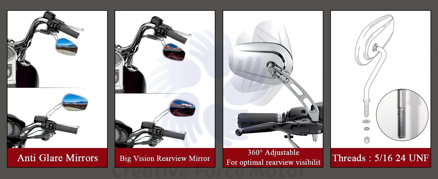 8MM Motorcycles Mirrors Rear View Side Mirror For Harley Honda Davidson Touring 360° Road King Street Glide Sportster 1984-2024