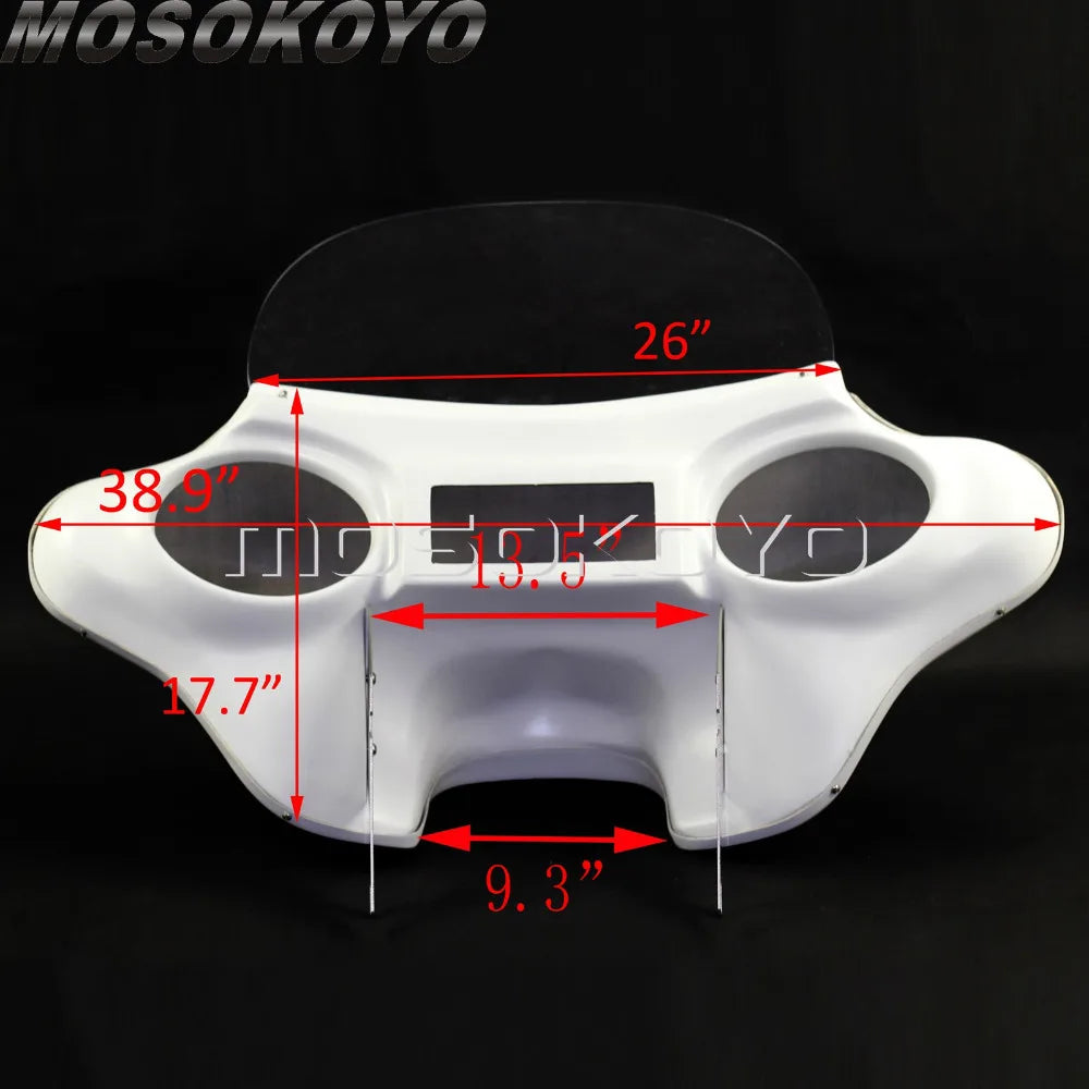 Fiberglass White Detachable Batwing Fairing Front Headlight Fairing w/ Windshield Bracket for Harley Touring Road King 1994-2013