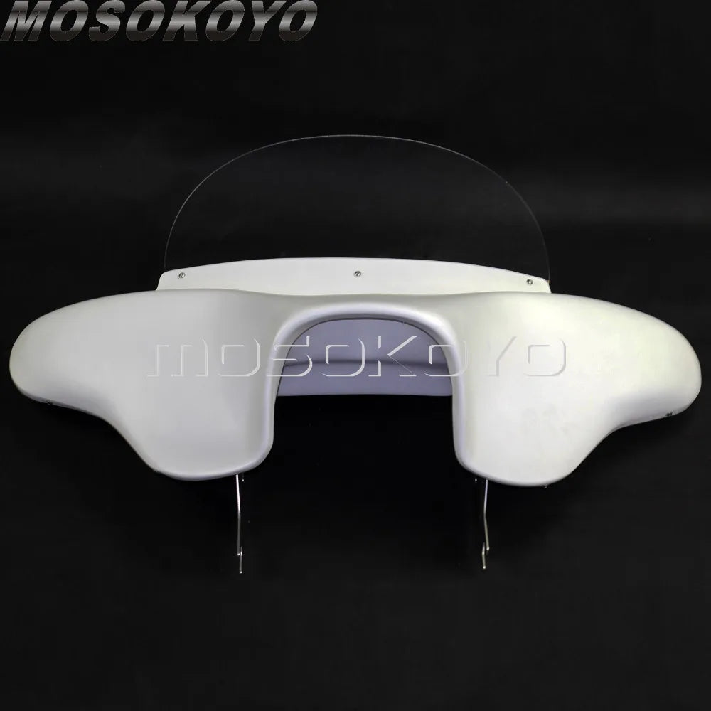 Fiberglass White Detachable Batwing Fairing Front Headlight Fairing w/ Windshield Bracket for Harley Touring Road King 1994-2013