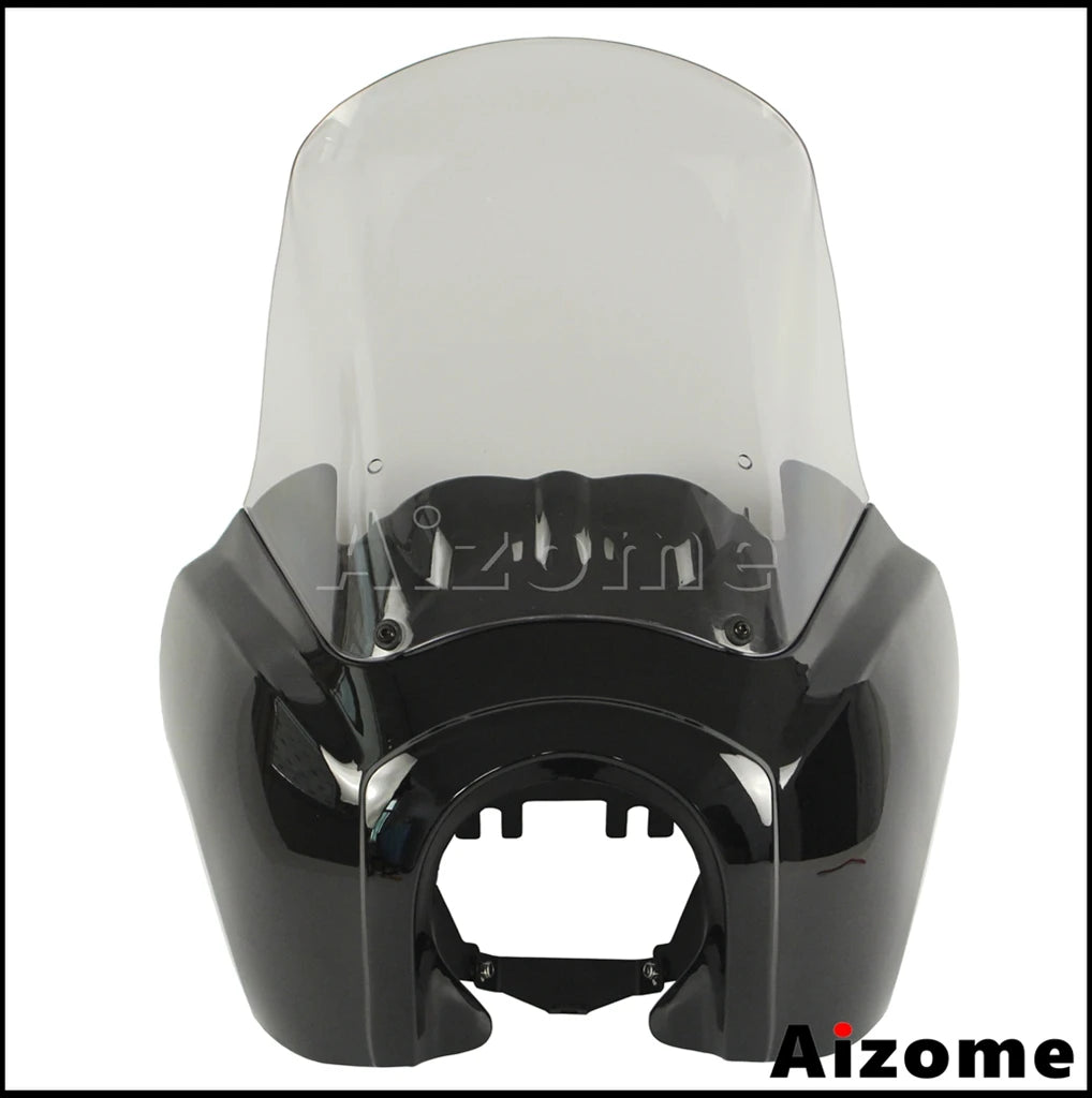 Motorcycle Headlight Fairing W/Outer 15" Windshield Screen &Mounting Relocation Block Kit For Harley Dyna Street Bob Super Glide