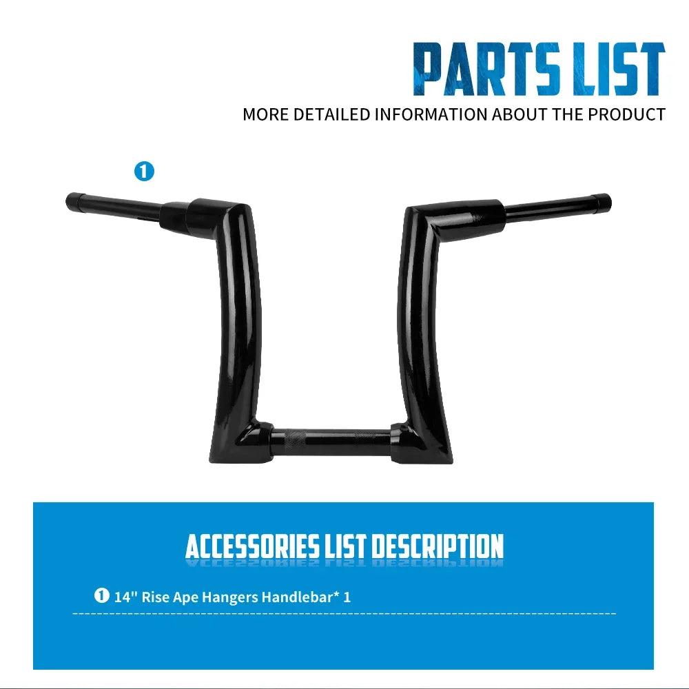 Motorcycle Handlebar 12" 14" 16" Rise Handle Bar For Harley Touring FLHT FLHR Dyna Softail Breakout Fat Boy Drag Fat Bars Black