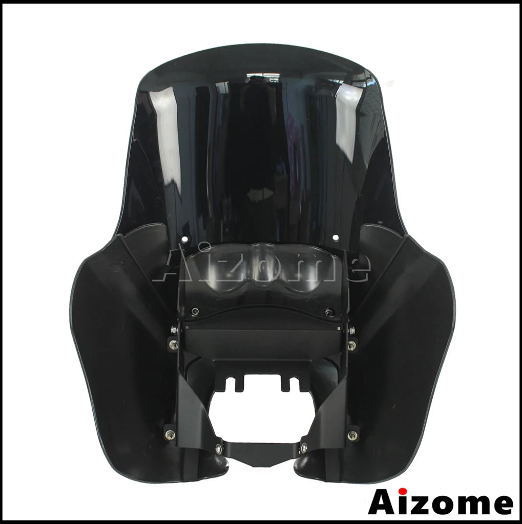 Motorcycle Headlight Fairing W/Outer 15" Windshield Screen &Mounting Relocation Block Kit For Harley Dyna Street Bob Super Glide
