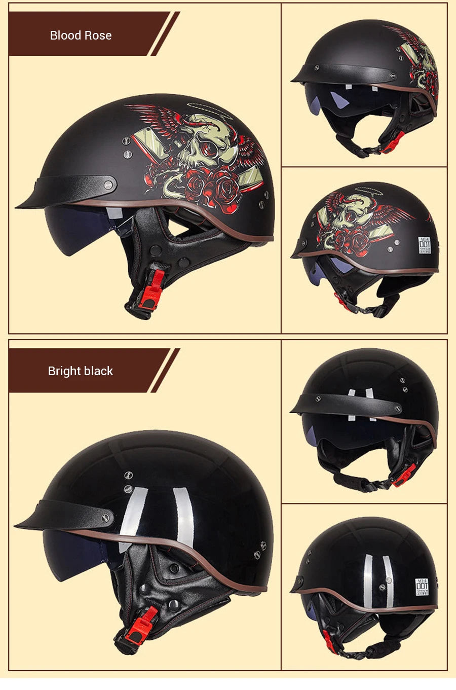Scooter Biker Motorcycle Half Helmet Summer Motorcycle Helmet Anti Fall Retro Motorbike Half Helmet