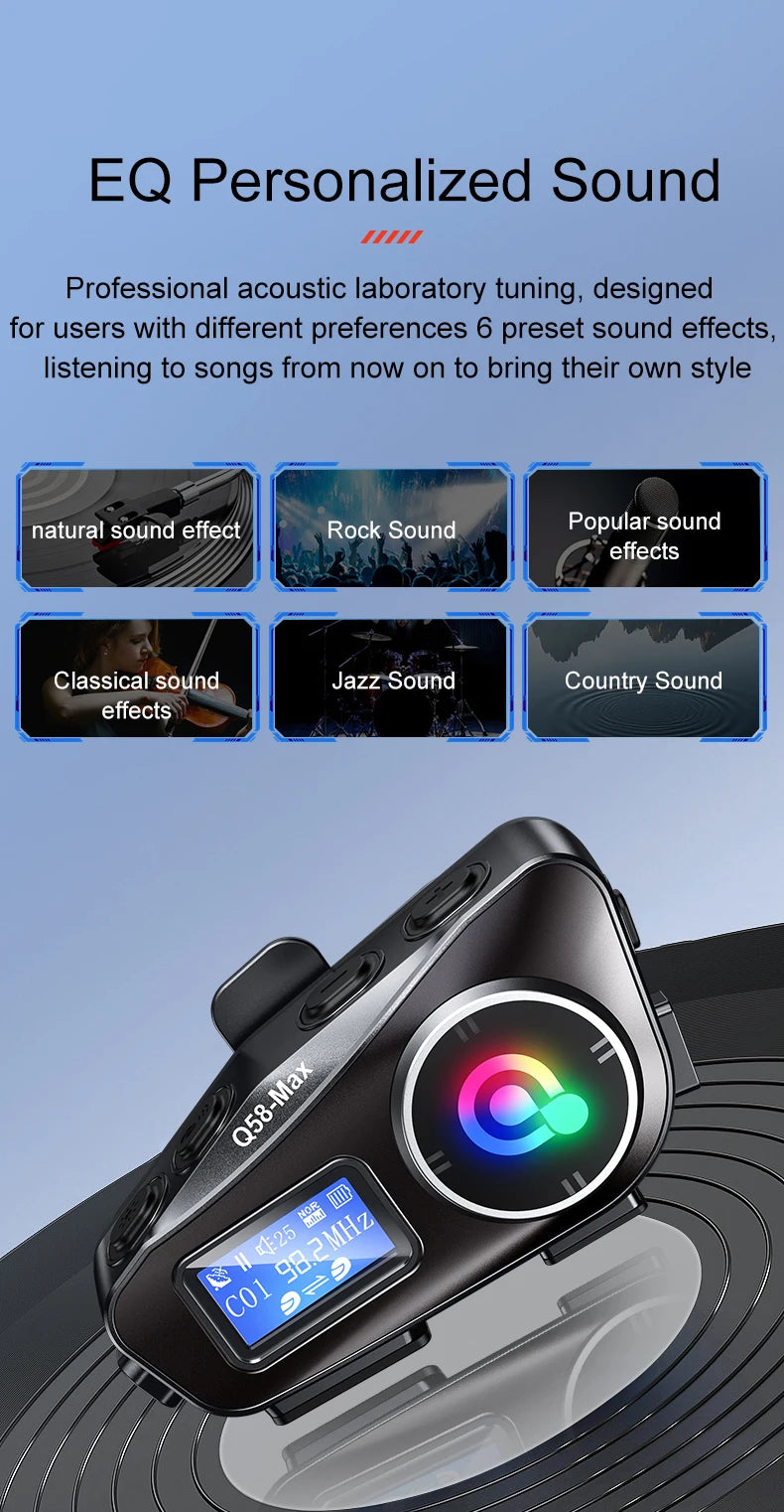 Motorcycle Helmet Wireless Bluetooth Headset Intercomunicador Moto LCD Display FM Radio Music Share For 2 Rider 500m intercom