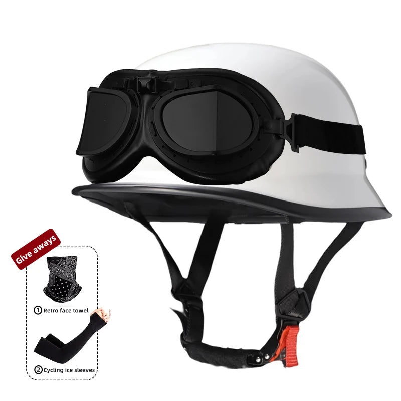 Motorcycle helmet for men in summer, Harley retro half helmet electric car, German style soldier prince cruise car, four season