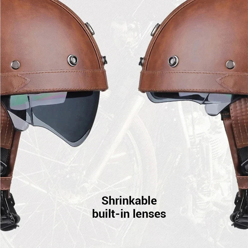 Motorcycle Helmet Retro PU Four Fashion Helmet Ride Half Scooter Helmet Motorcycle For Men And Women