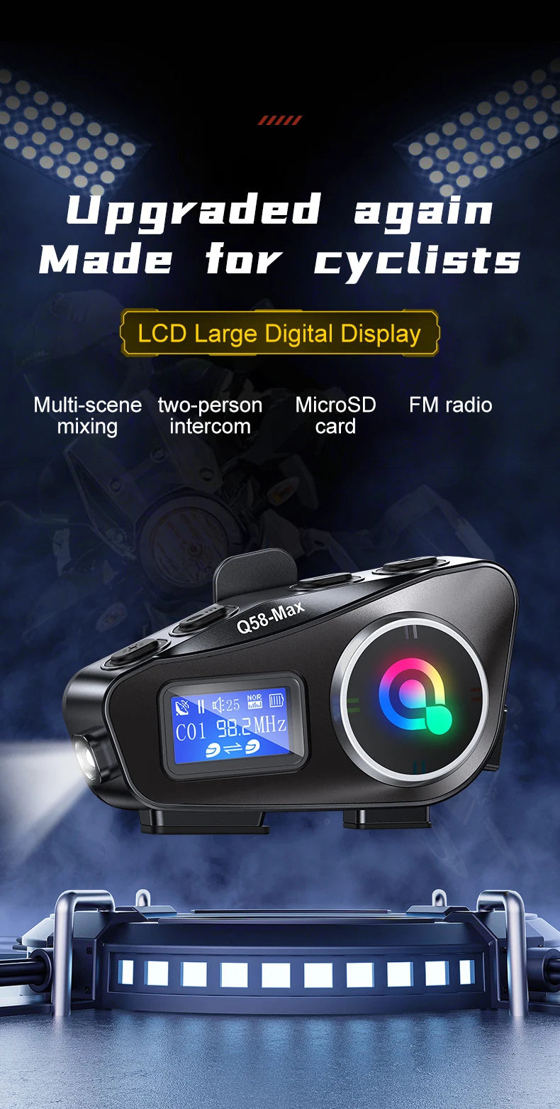 Motorcycle Helmet Wireless Bluetooth Headset Intercomunicador Moto LCD Display FM Radio Music Share For 2 Rider 500m intercom