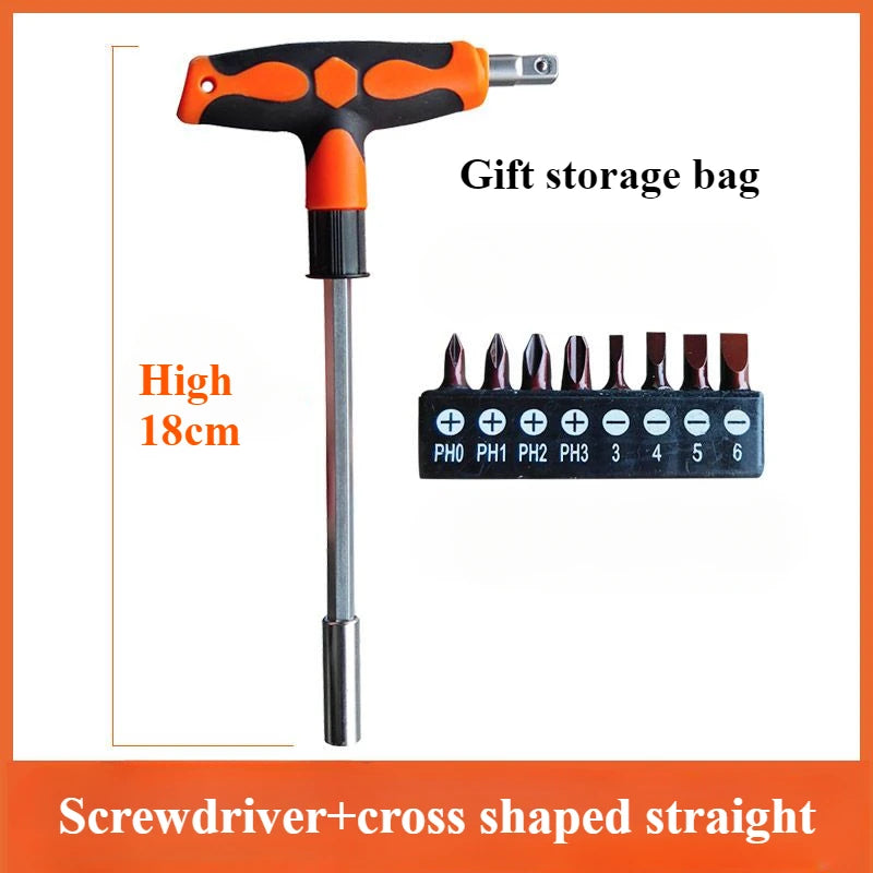 Screwdriver Set with T-shape Cross and Straight Slot Hexagon and Plum-shaped Heads plus Socket Set for DIY Lovers
