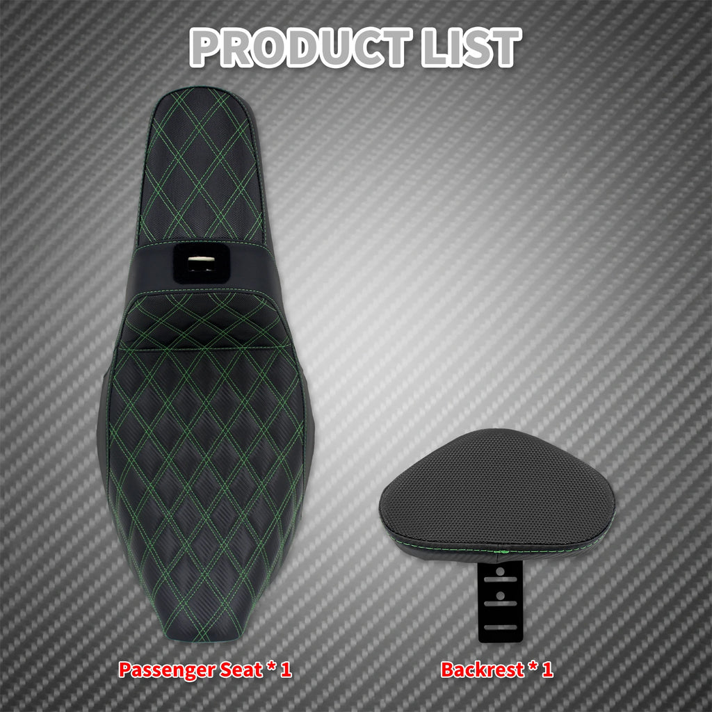 Motorcycle 2-Up Seat With Driver Backrest Cushions Lattice Stitch Front Rear Seat For Harley Touring Electra Glide FLHR 2009-23