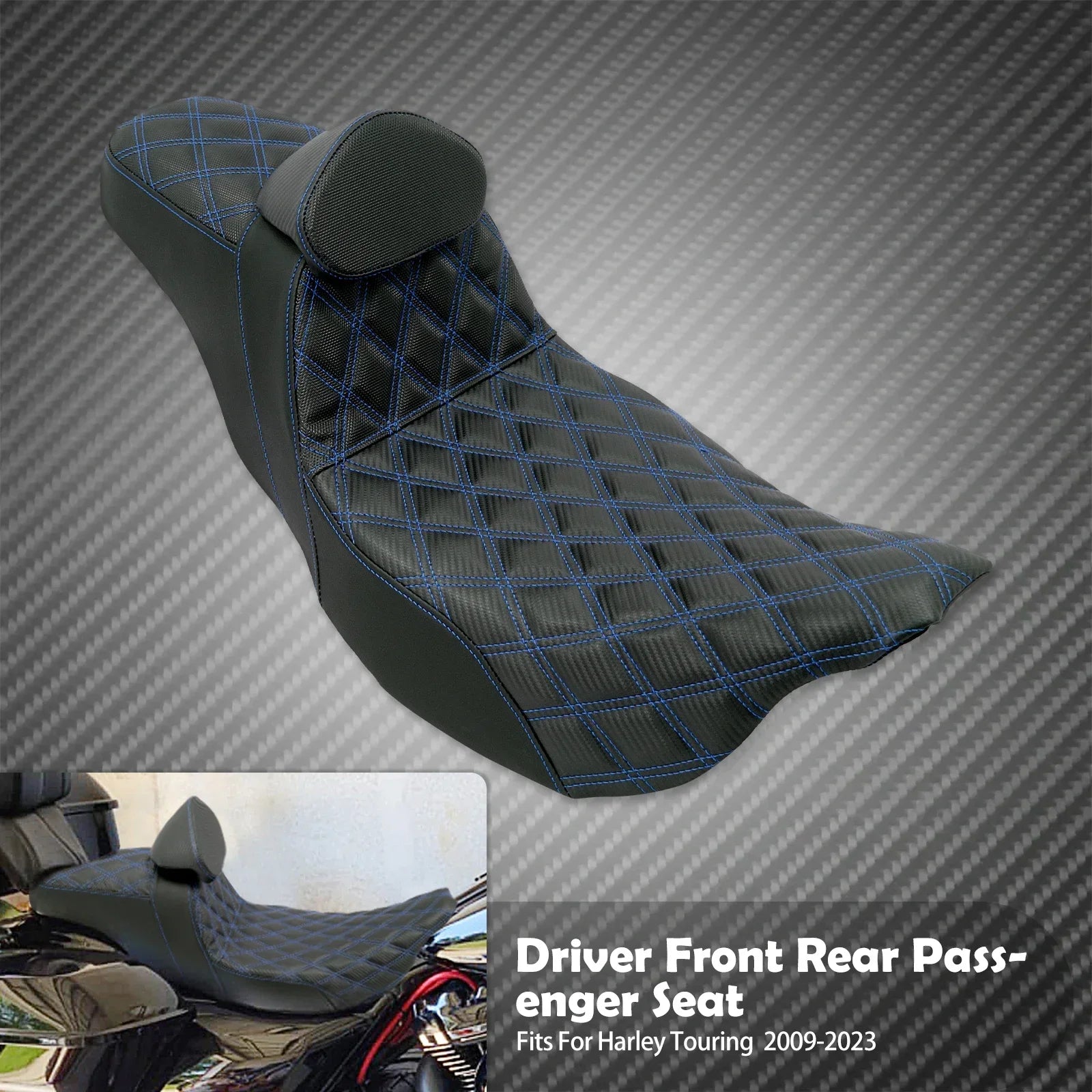 Motorcycle 2-Up Seat With Driver Backrest Cushions Lattice Stitch Front Rear Seat For Harley Touring Electra Glide FLHR 2009-23