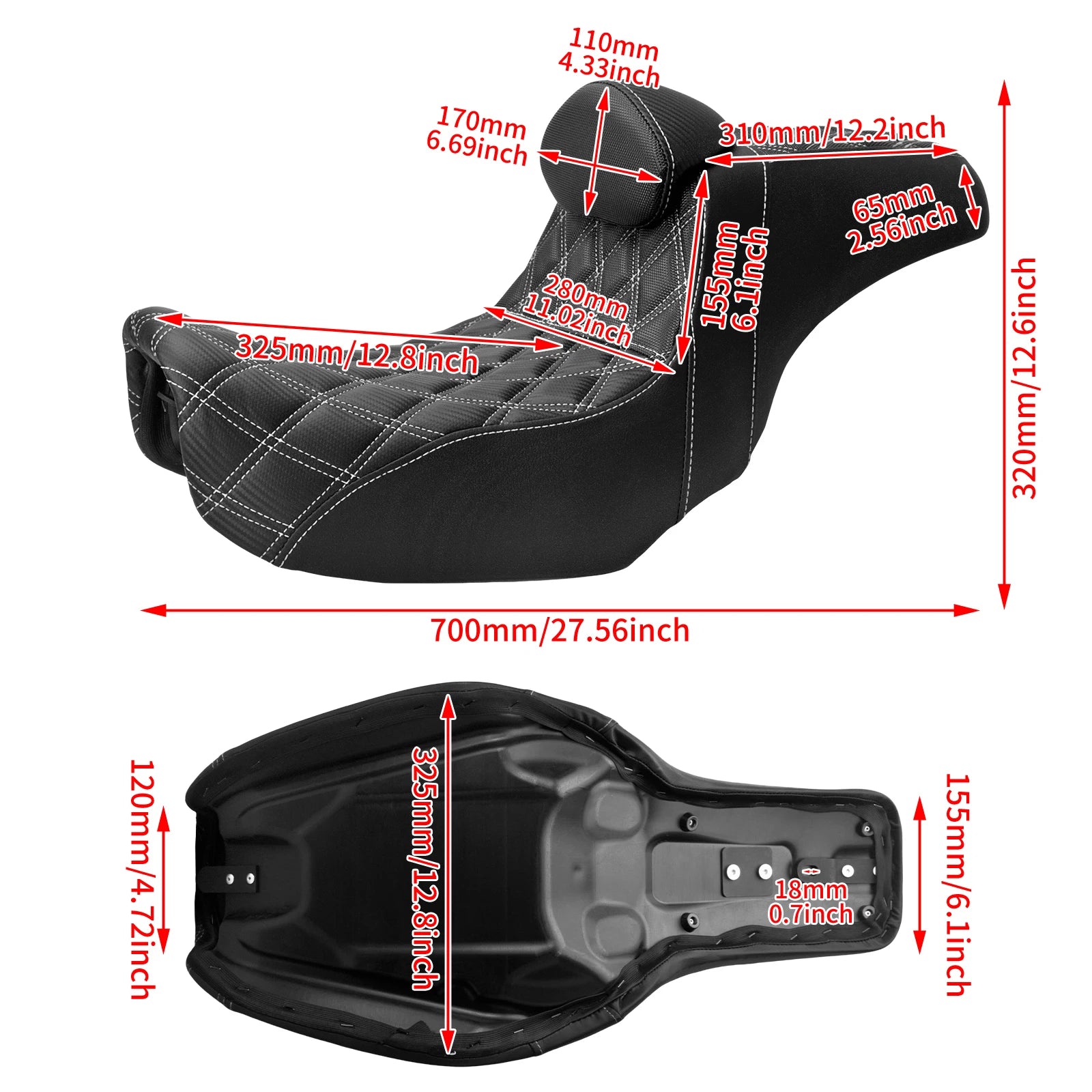 Motorcycle Two Up Seat With Backrest Driver Passenger Saddle Cushions Seat For Harley Dyna Low Rider Fat Bob Street Bob 06-2017