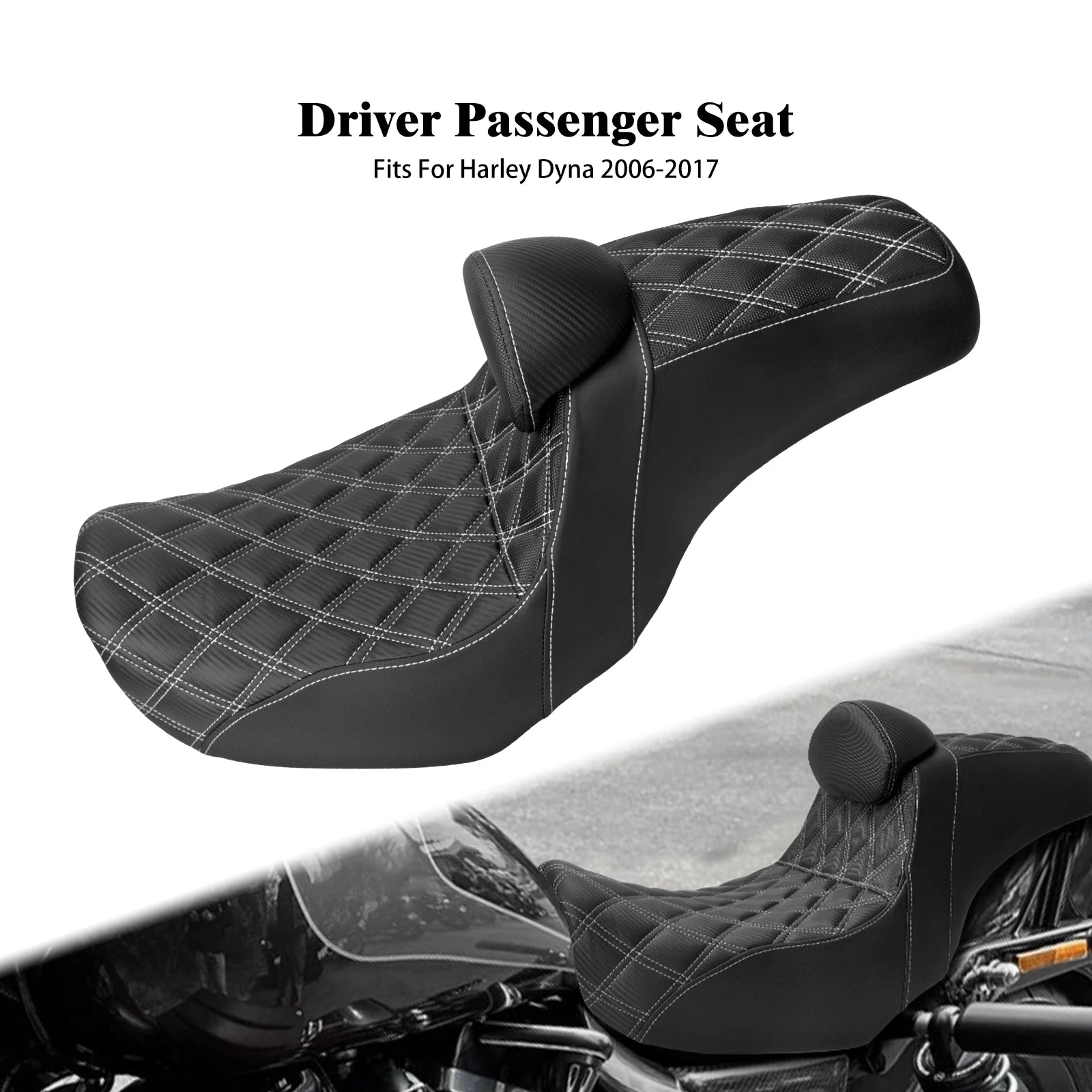 Motorcycle Two Up Seat With Backrest Driver Passenger Saddle Cushions Seat For Harley Dyna Low Rider Fat Bob Street Bob 06-2017