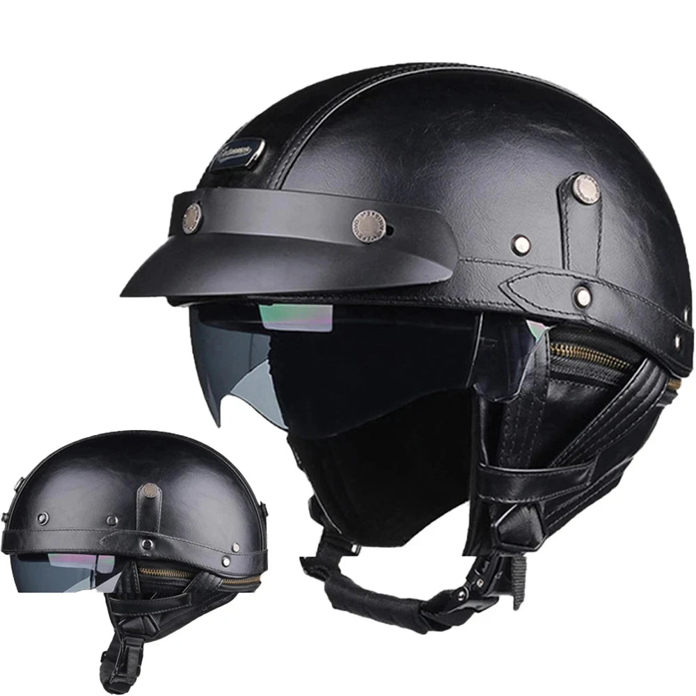 Motorcycle Helmet Retro PU Four Fashion Helmet Ride Half Scooter Helmet Motorcycle For Men And Women
