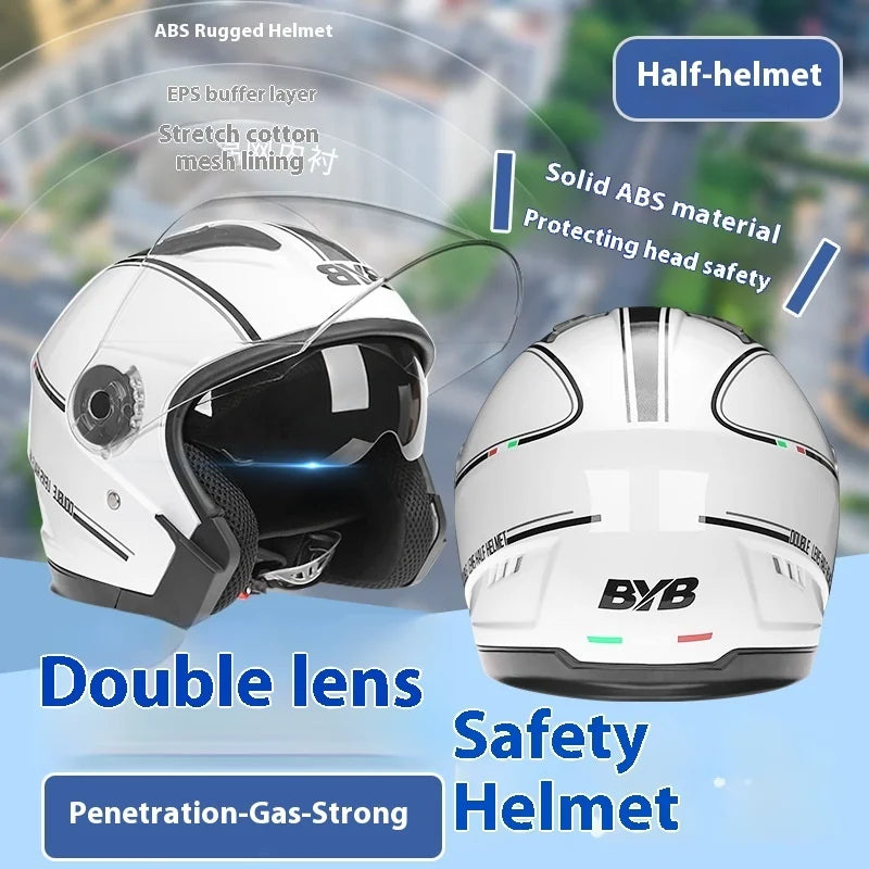 Motorcycle Open Face Helmet For Men And Women Dual Lens Sun Visor Face Shield Top Lightweight Scooter Bike Retro 3/4 Helmet