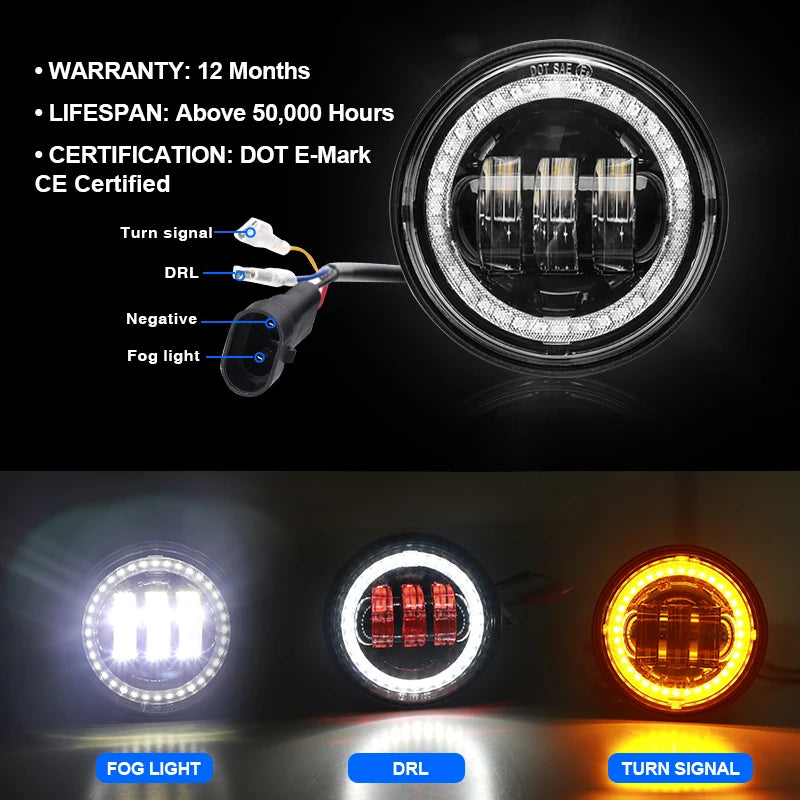 4.5" 4 1/2 Inch Motorcycle LED Fog Passing Auxiliary Light DRL Amber Turn Signal Light for Harley Touring Electra Glide Dyna