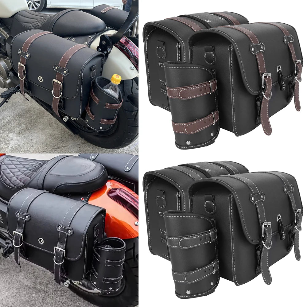 1 Pair Motorcycle Saddlebags PU Leather Luggage Pouch Side Tool Bag Saddle Bags For Harley Sportster XL 883 XL 1200