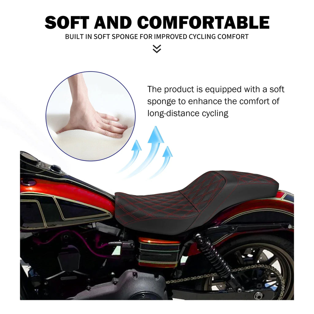 Two-Up Motorcycle Driver Passenger Seat Front Rear Cushions Leather Rider Seat For Harley Dyna 2006-2017 Street Bob Fat Bob FXDL