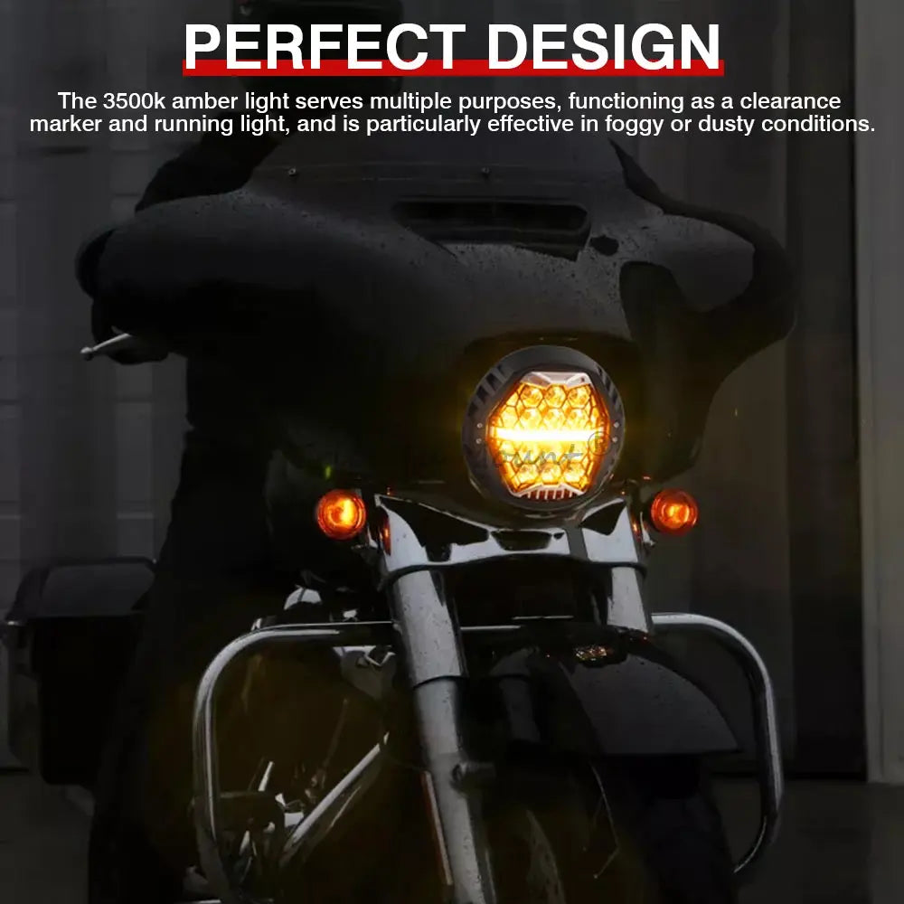 7" LED Headlight Motorcycle Hi/Lo Beam Headlamp Amber DRL Light For Harley Touring FLD Road King Street Glide Softail Fat Boy