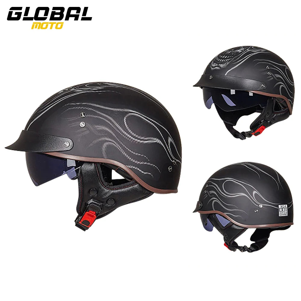 Scooter Biker Motorcycle Half Helmet Summer Motorcycle Helmet Anti Fall Retro Motorbike Half Helmet
