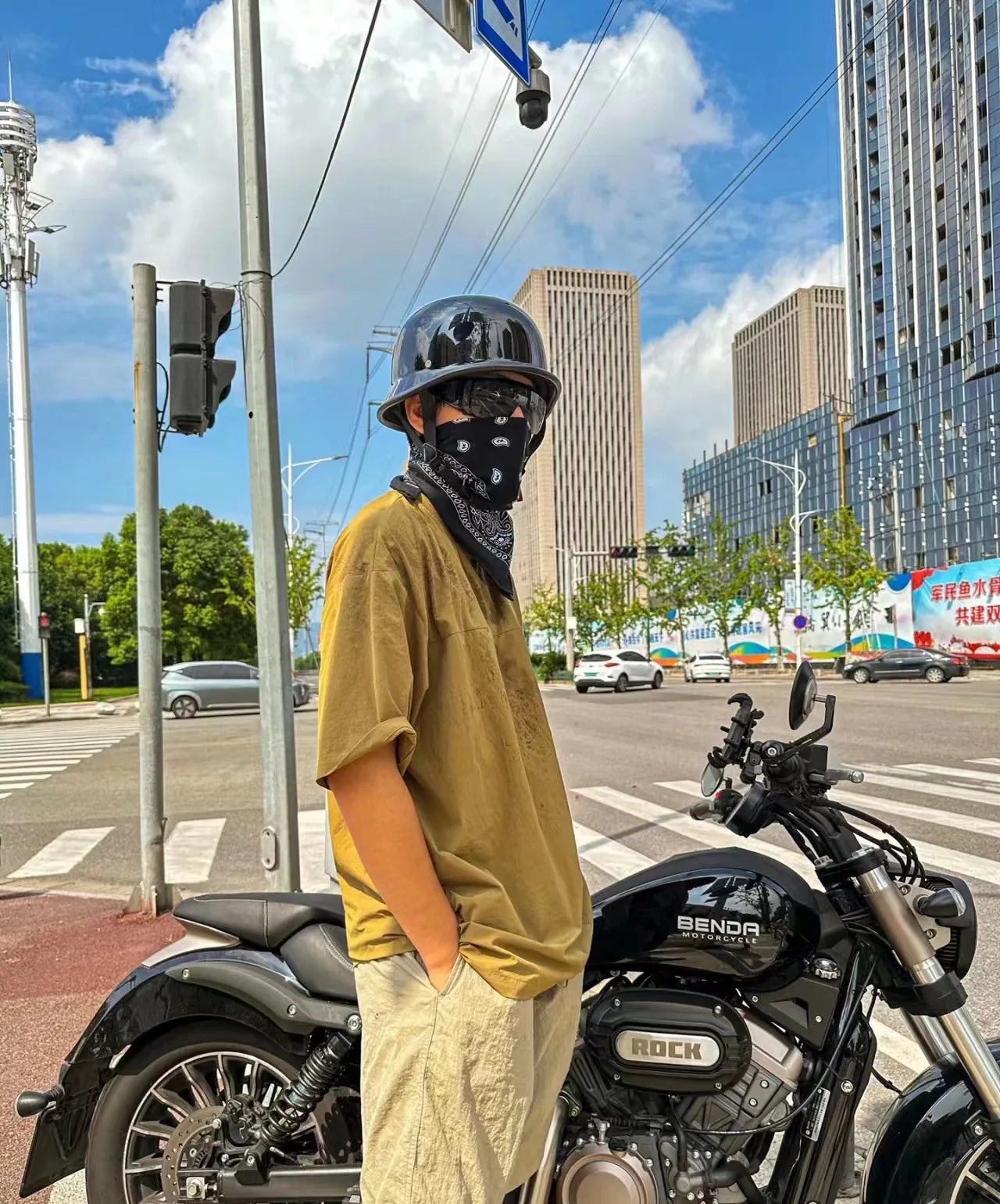 Motorcycle helmet for men in summer, Harley retro half helmet electric car, German style soldier prince cruise car, four season