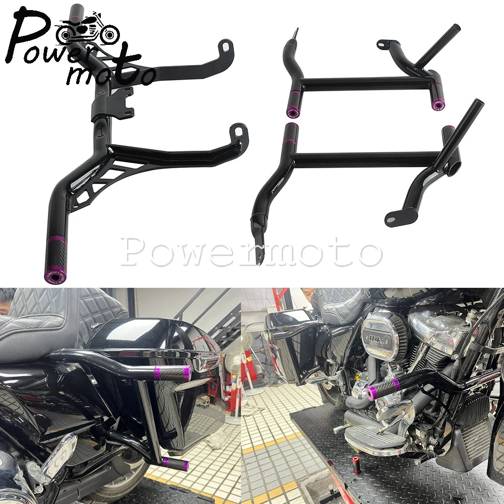 Highway Engine Guard Crash Bar Frame Slider Saddlebag Tip-Over Bar Set For Harley Touring Electra Road Street Glide Road King