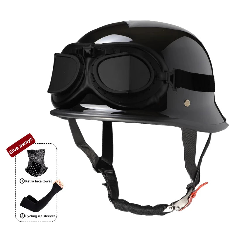 Motorcycle helmet for men in summer, Harley retro half helmet electric car, German style soldier prince cruise car, four season
