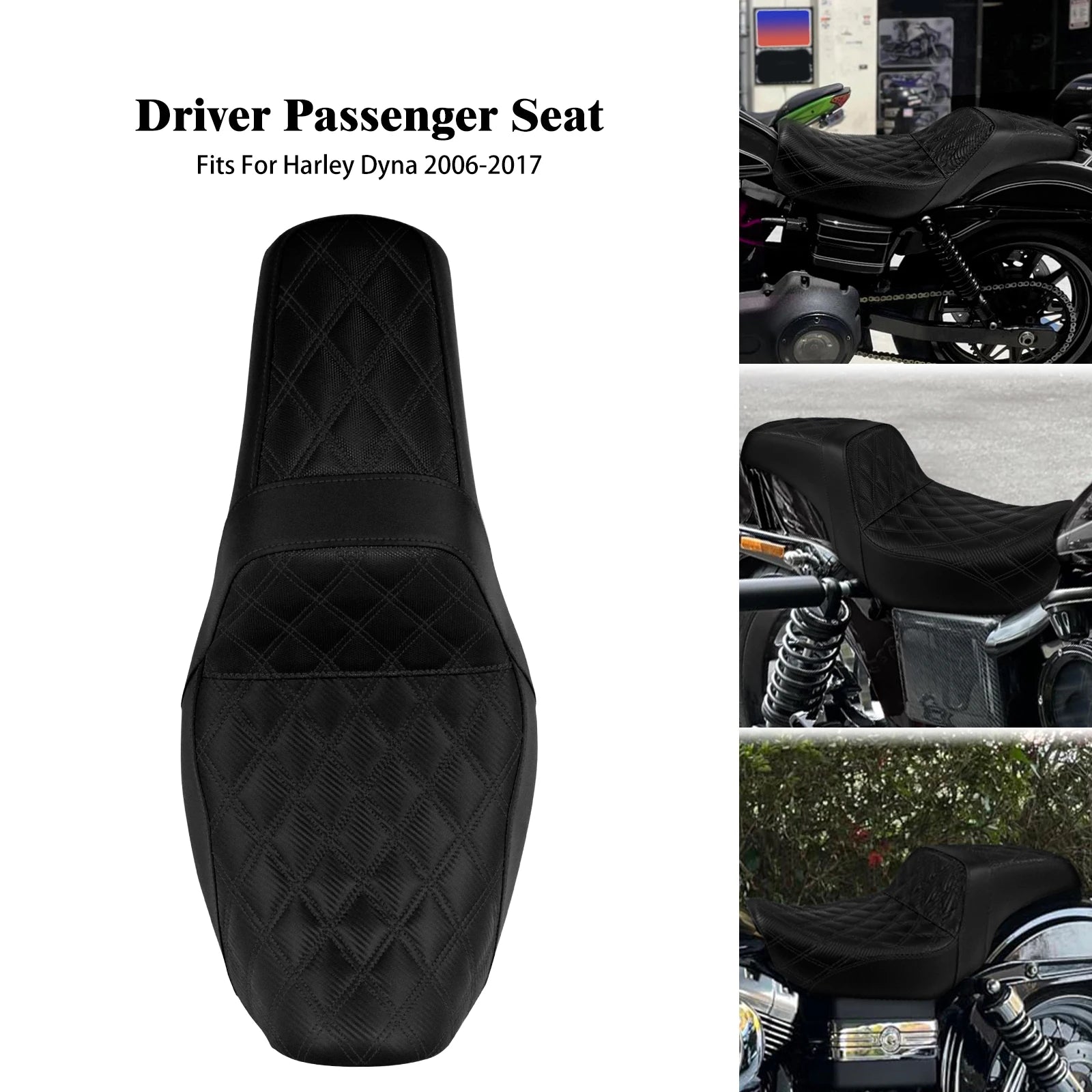 Two-Up Motorcycle Driver Passenger Seat Front Rear Cushions Leather Rider Seat For Harley Dyna 2006-2017 Street Bob Fat Bob FXDL
