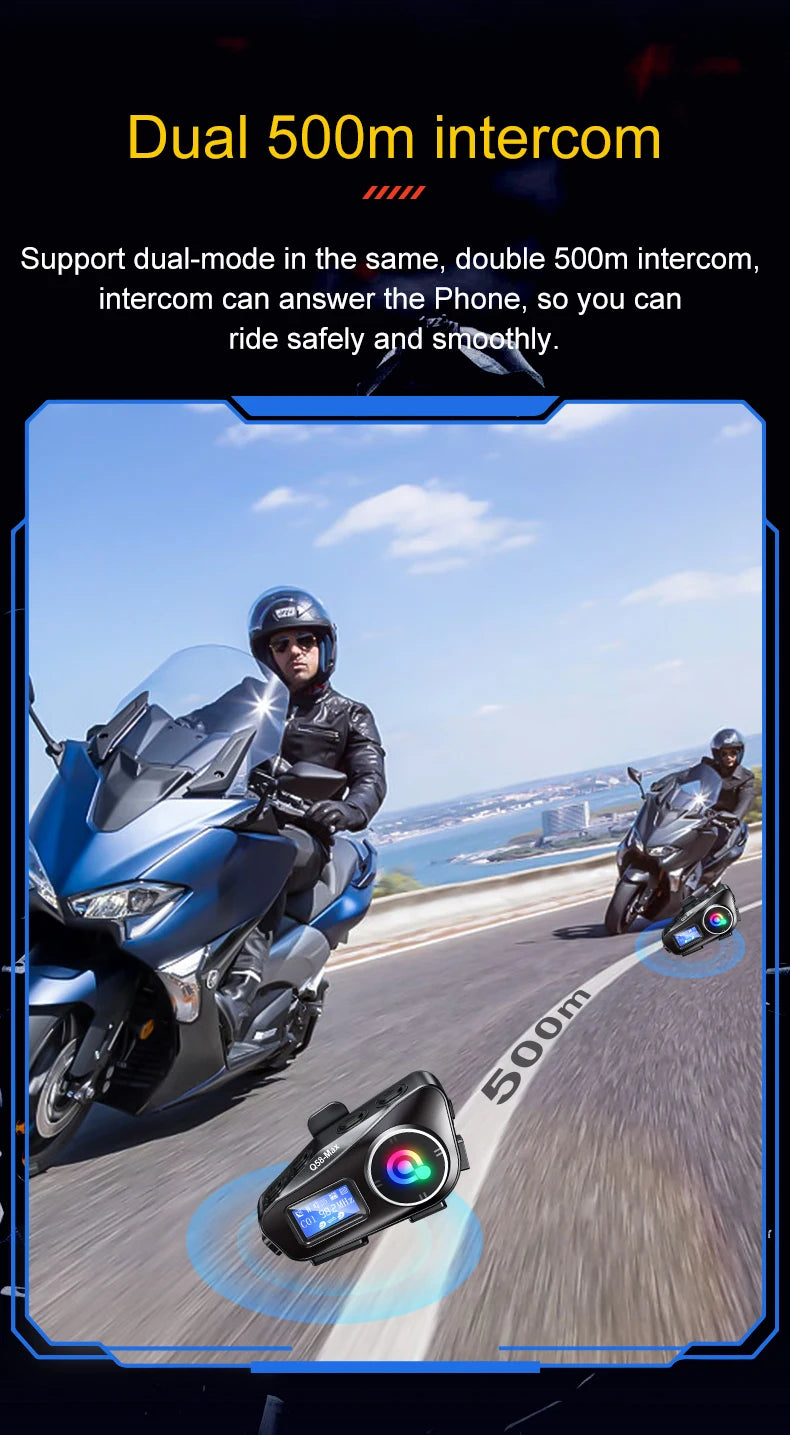 Motorcycle Helmet Wireless Bluetooth Headset Intercomunicador Moto LCD Display FM Radio Music Share For 2 Rider 500m intercom