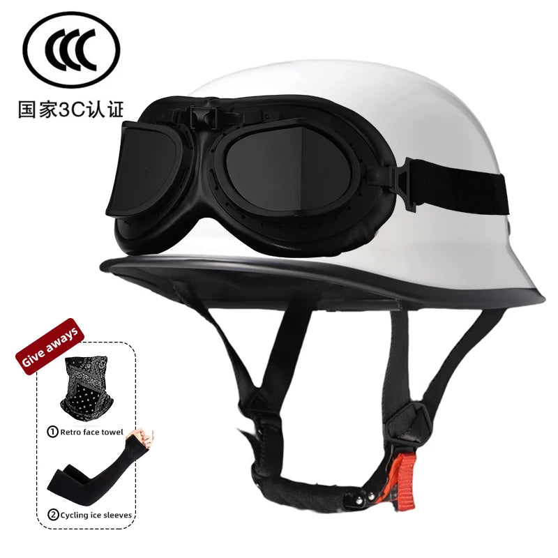 Motorcycle helmet for men in summer, Harley retro half helmet electric car, German style soldier prince cruise car, four season