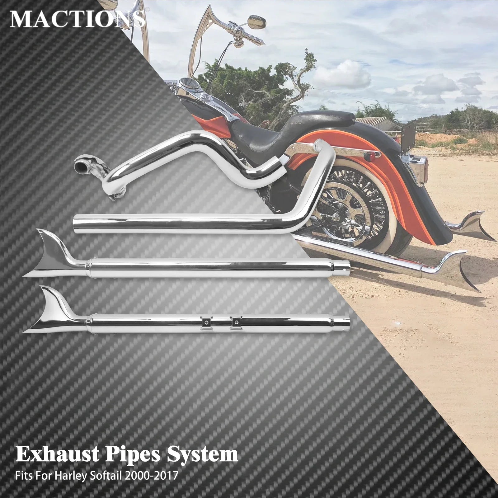 Motorcycle Exhaust Pipe Dual System Chrome For Harley Softail Breakout Slim FLS Fatboy FLSTF Deluxe FLSTN Standard FXST 07-2017
