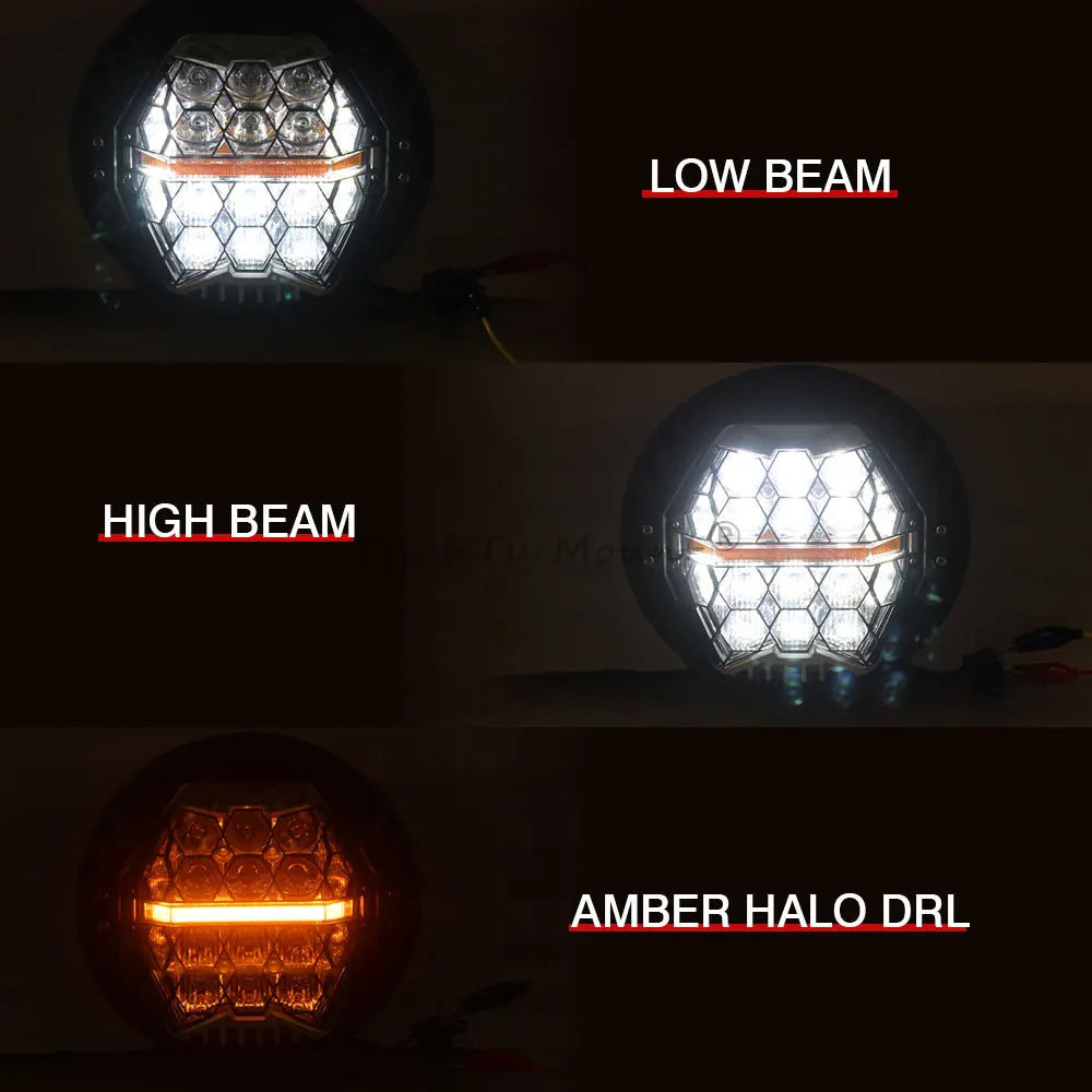 7" LED Headlight Motorcycle Hi/Lo Beam Headlamp Amber DRL Light For Harley Touring FLD Road King Street Glide Softail Fat Boy