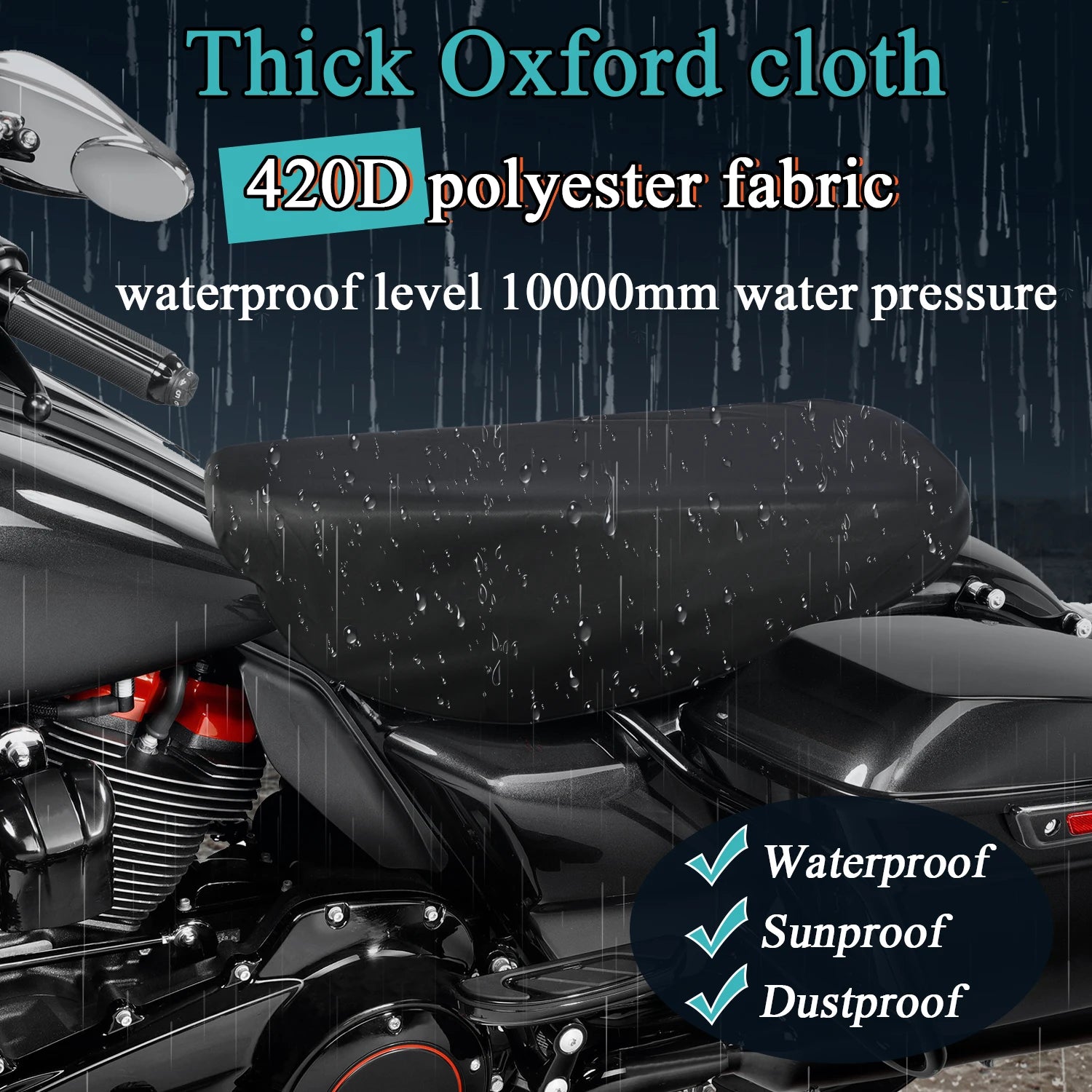 32" L x 17" W Motorcycle Rain Waterproof Seat Cover Two-Up Seat Protector Bra for Harley Touring Softail Dyna Electra Road Glide