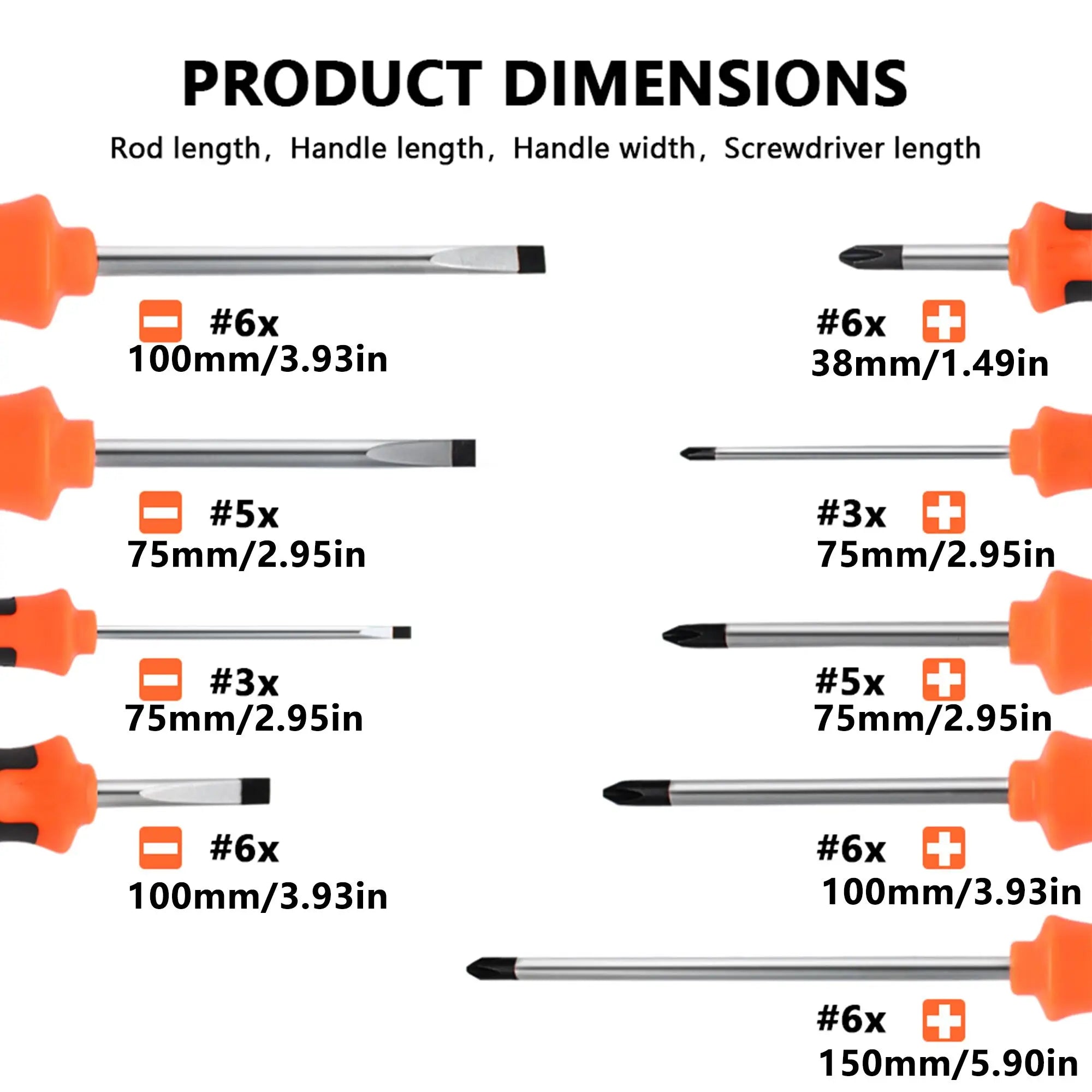 Five cross-head and four flat-head screwdrivers with anti-slip rubber handles, used for tightening and loosening stuck screws.