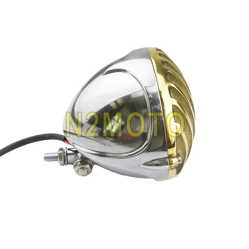 Retro Motorcycle 5" Scalloped Brass Headlight Finned Grill For Harley Dyna Road King Street Glide Electra Glide Custom Headlamp