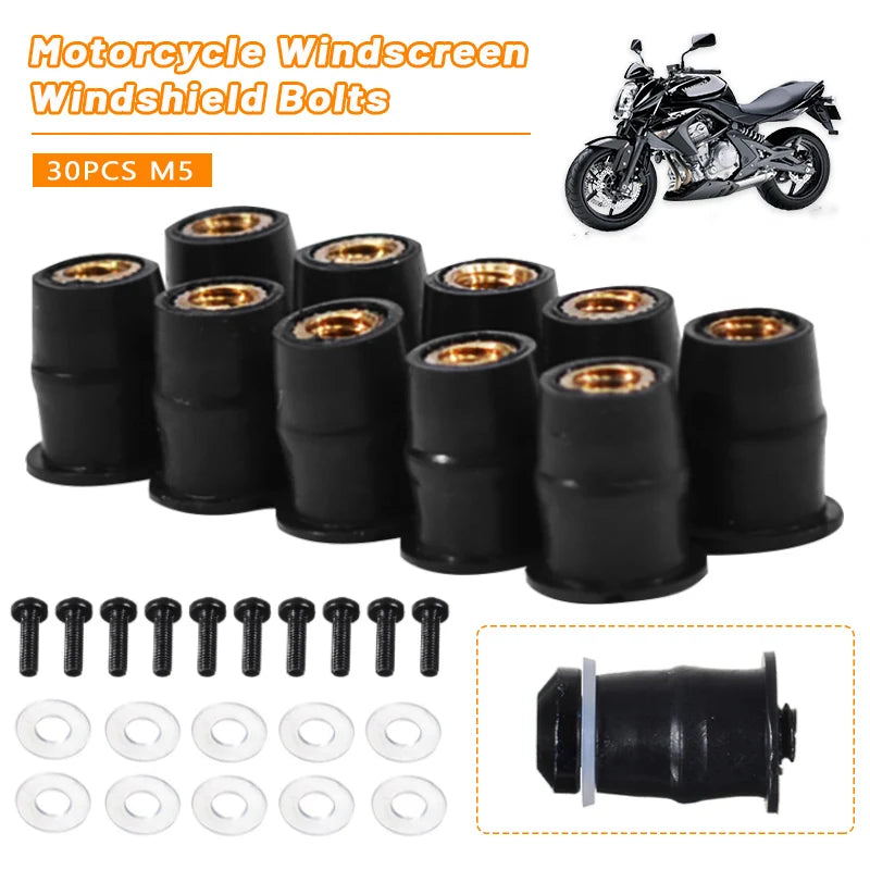 10/30PCS M5 M6 Motorcycle Windscreen Windshield Bolts Screws Metric Rubber Well Nut Fastener For Honda Suzuki Yamaha Kawasaki