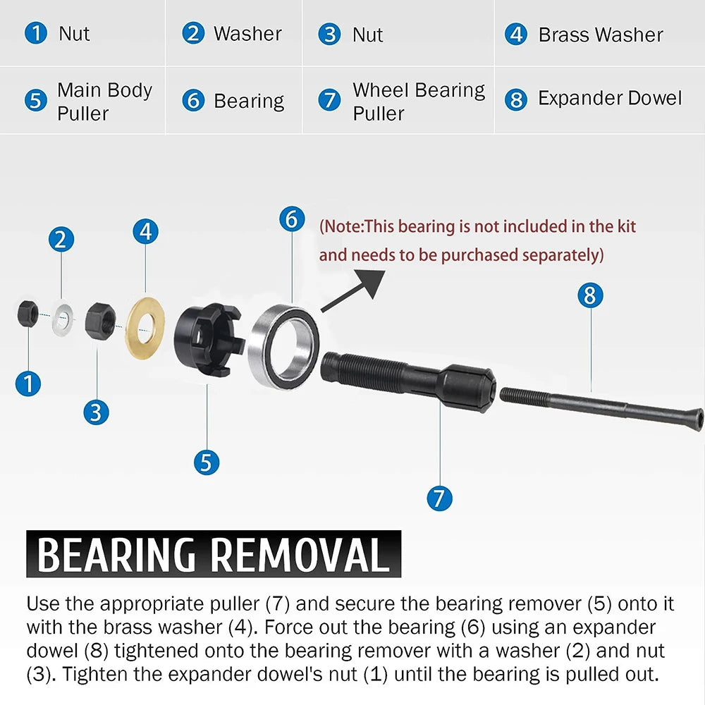 18Pcs Wheel Bearing Remover And Installer Puller Tool Kit For Harley Davidson 2000+ VT102 Motorcycle 0.75" 1" 25mm Bearings