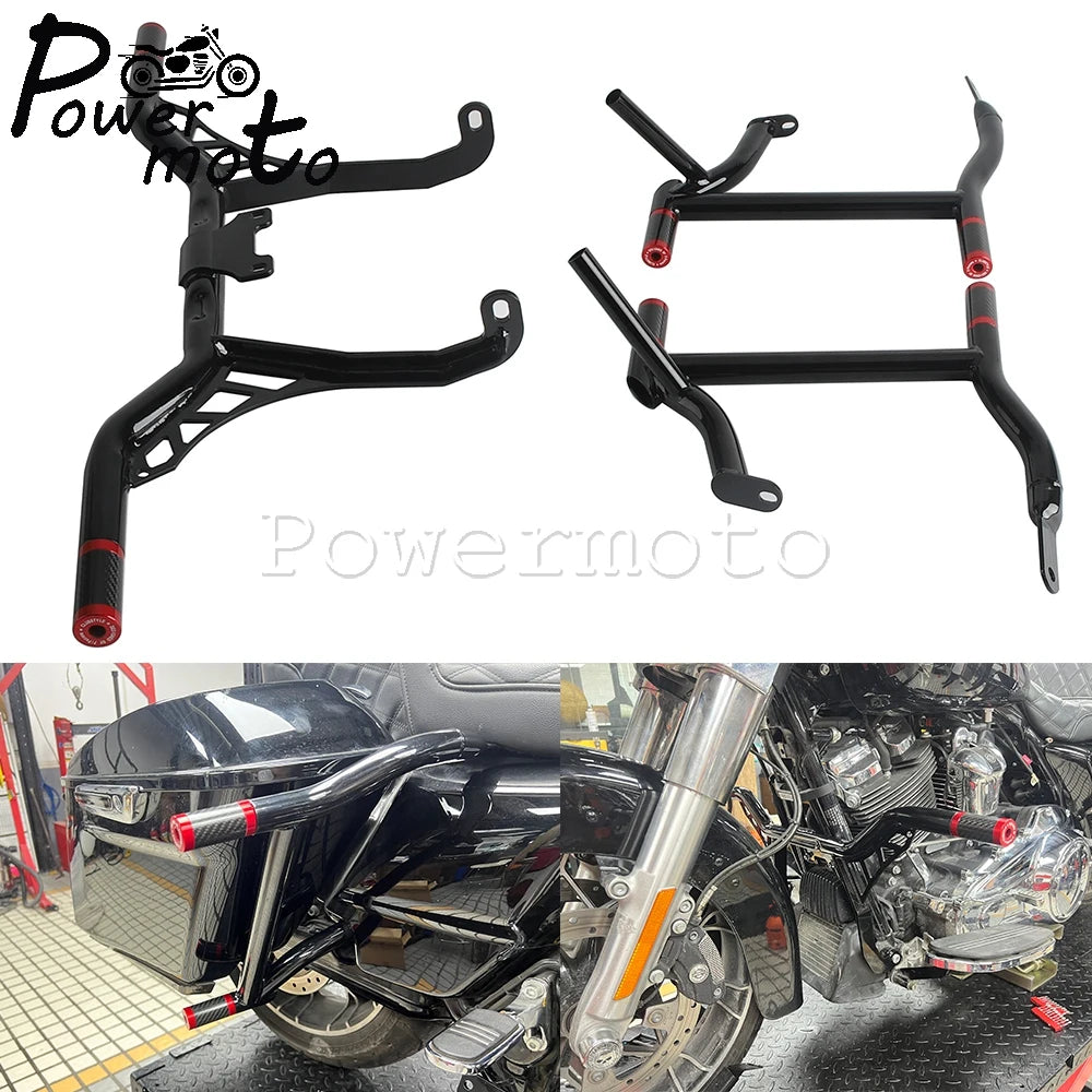 Highway Engine Guard Crash Bar Frame Slider Saddlebag Tip-Over Bar Set For Harley Touring Electra Road Street Glide Road King